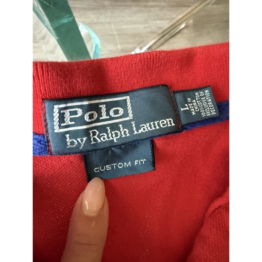 Vintage Polo Ralph Lauren Mens Large Custom Fit Big‎ Pony USA Red Blue 3